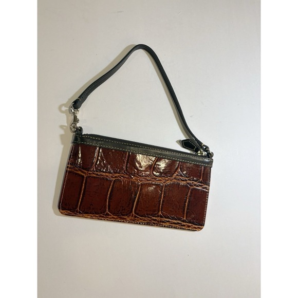 Dooney & Bourke Y2K Croc Embossed Leather Wristlet Cognac Duck Logo Zip Bag - Picture 4 of 13